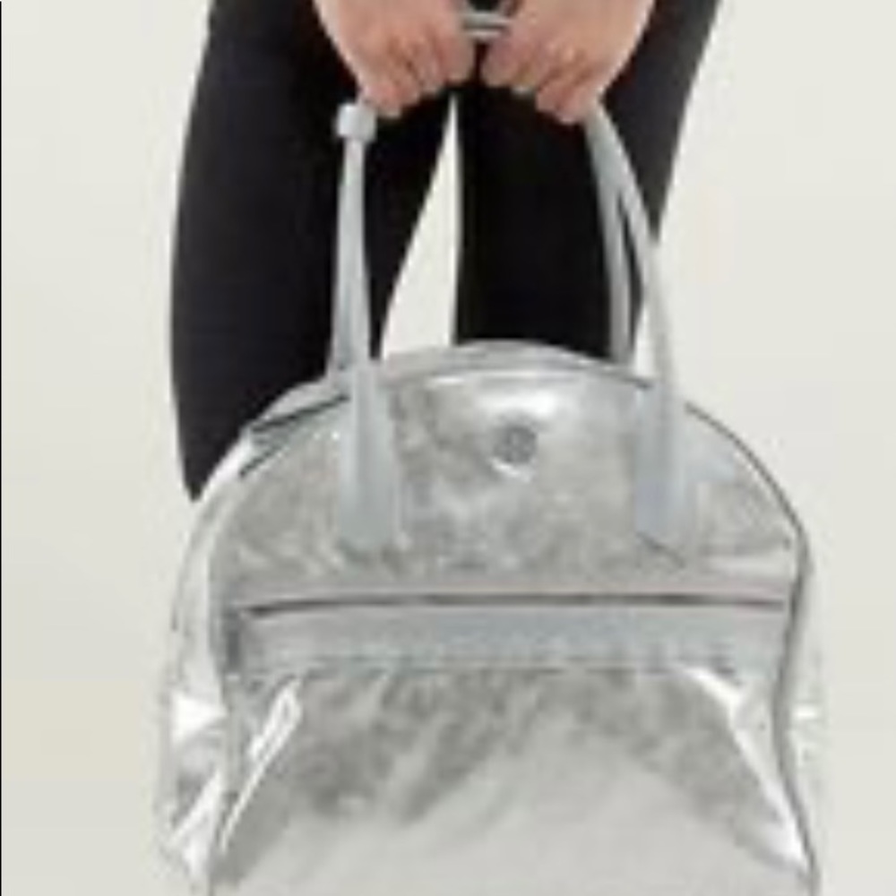 Lululemon sweat once a day silver gym tote bag